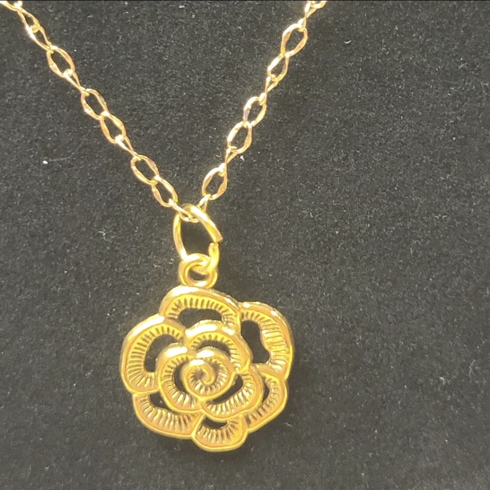 Handcrafted Gold Chain and Gold Rose Charm Necklace